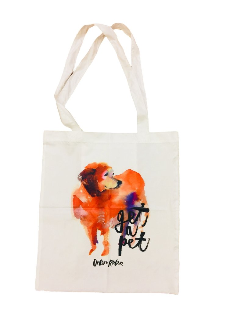 PK bearsI love life shopping bag-golden retriever (white) - กระเป๋าแมสเซนเจอร์ - วัสดุกันนำ้ สีนำ้ตาล