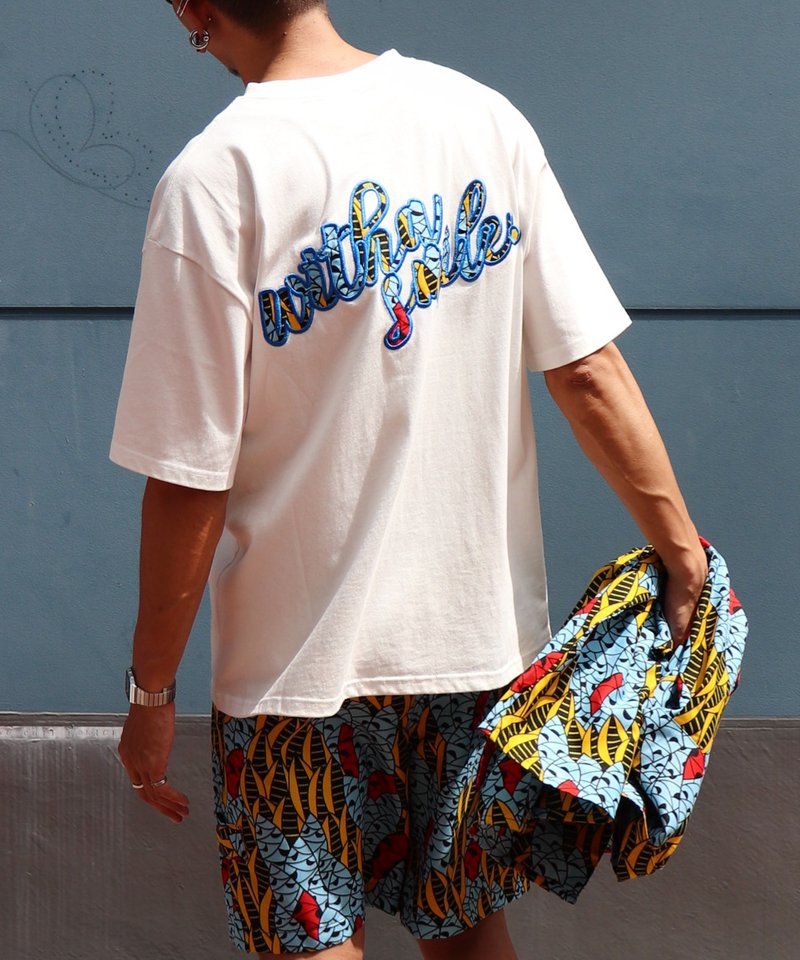 with smile パッチ刺繍Tシャツ - 男 T 恤 - 棉．麻 白色