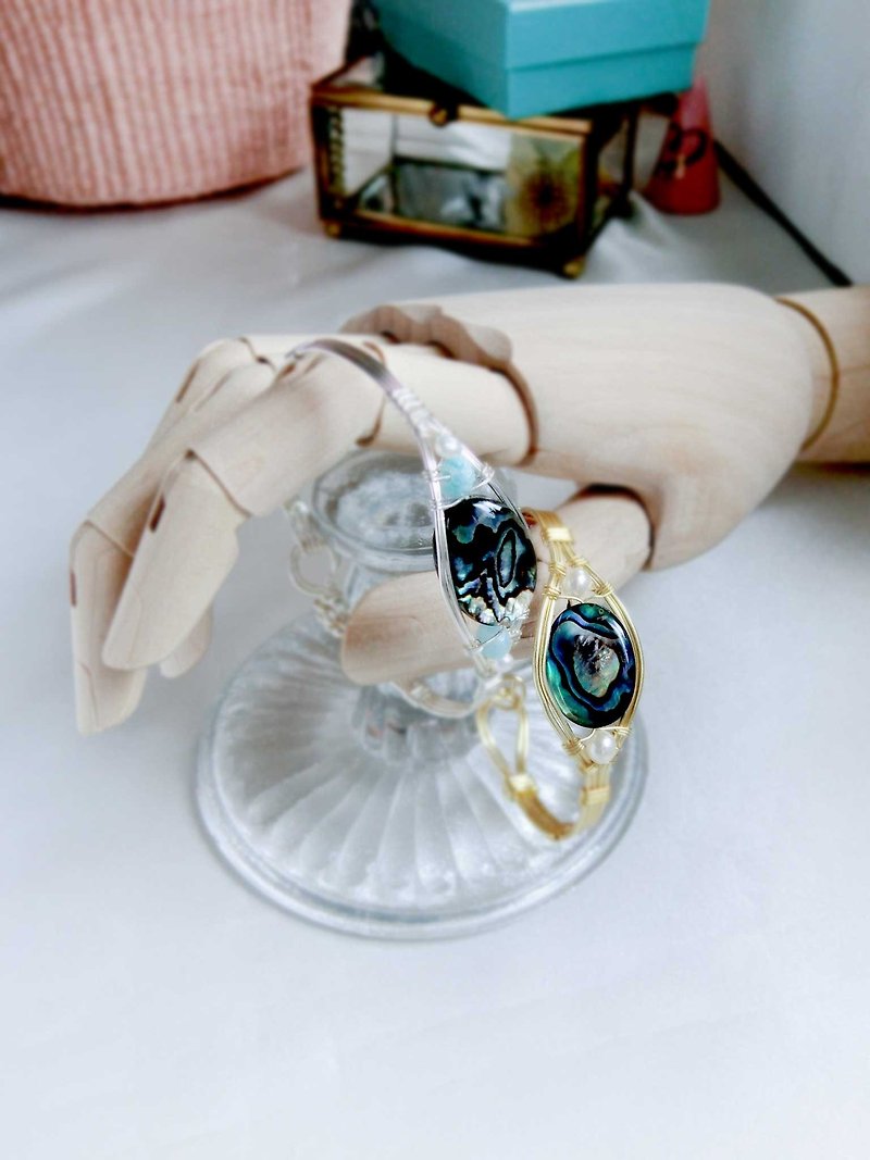 【洛可可鮑魚貝手環】淡水珍珠+天河石 - 手鍊/手環 - 寶石 金色