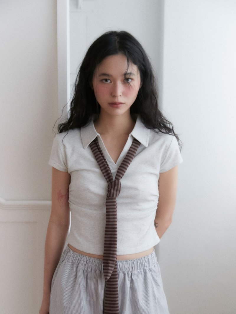 STRIPE LOGO MUFFLER (BROWN) - 絲巾 - 棉．麻 咖啡色