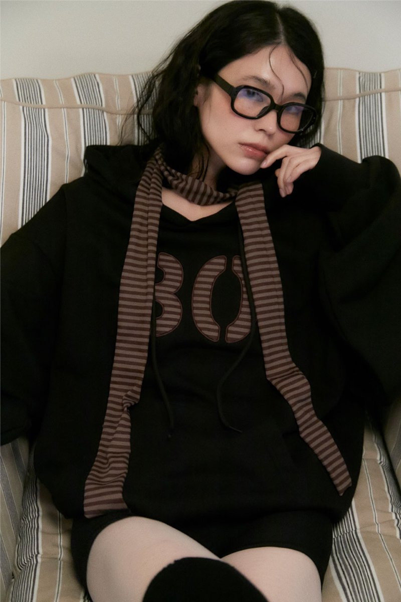 STRIPE LOGO MUFFLER (BROWN) - 絲巾 - 棉．麻 咖啡色