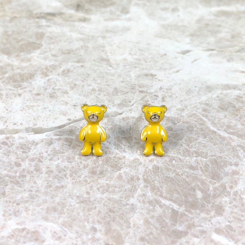 Bibi Fun Selection Series-Yellow Bear Best Friends Cute Earrings - ต่างหู - โลหะ 