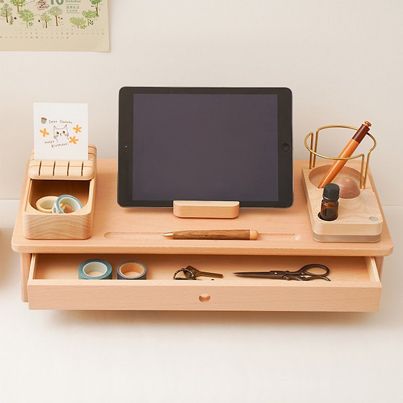[Computer Screen Drawer Rack] Wooden Office Supplies Stacking Storage | Wooderful life - Computer Accessories - Wood Brown