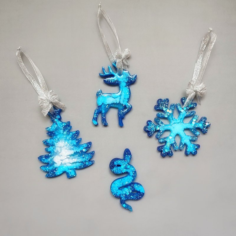 Set of handmade Christmas tree ornaments, shiny Christmas toys - Items for Display - Other Materials Blue