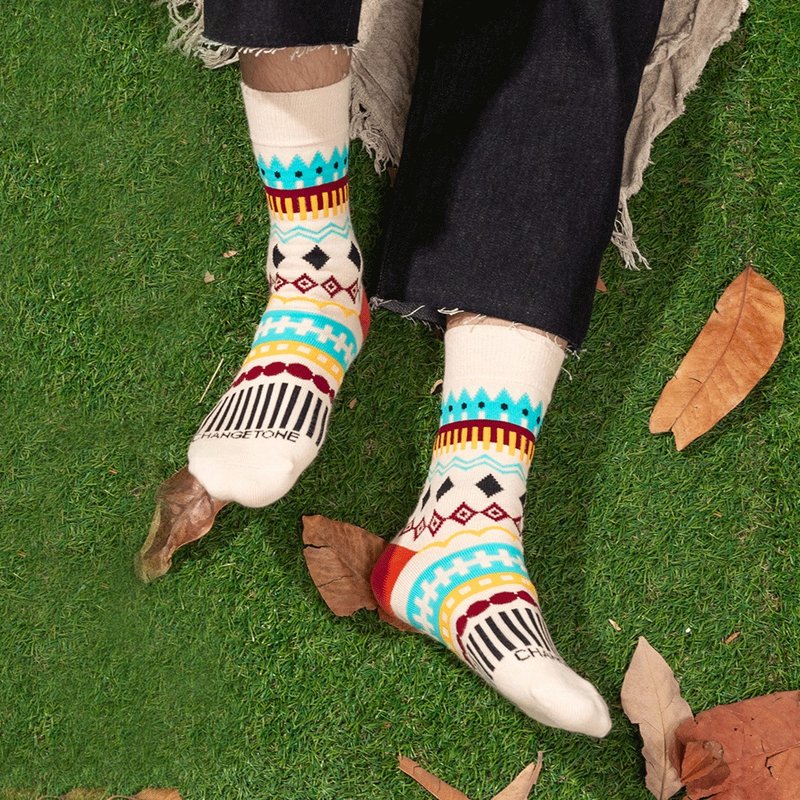 Winter Celebration/M(F)-MIT Design Antibacterial Tube Socks - ถุงเท้า - ผ้าฝ้าย/ผ้าลินิน ขาว