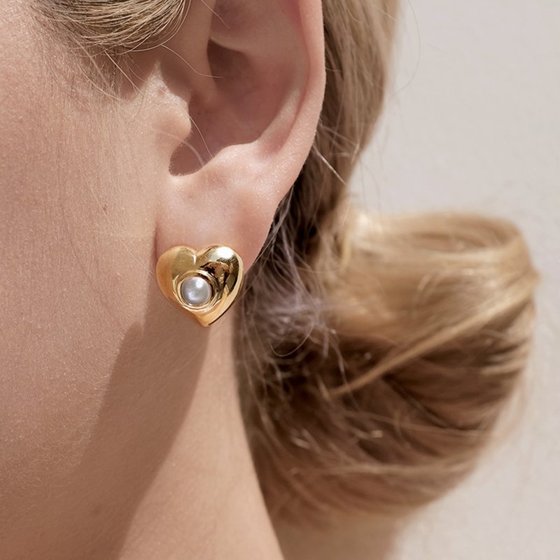 (Gift Box) Lady Valentine Earrings, Heated shape Earrings - 耳環/耳夾/耳骨夾 - 純銀 金色