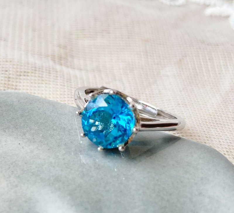 拓帕石戒指925純銀裸石寶石輕珠寶半寶石 - 戒指 - 寶石 藍色