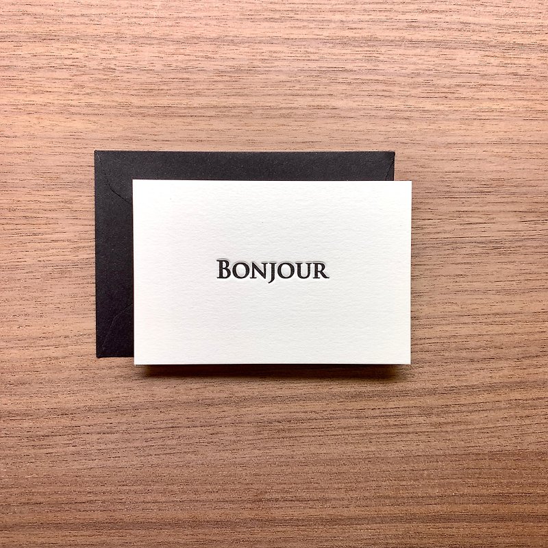 Letterpress greeting card Bonjour - การ์ด/โปสการ์ด - กระดาษ สีดำ