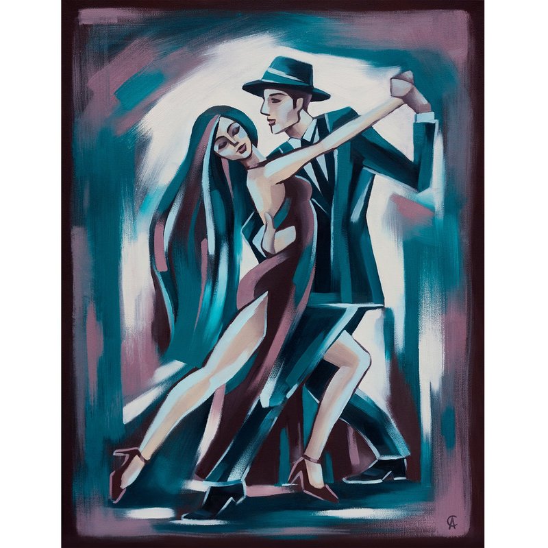 Dance Painting Tango Original Art Romantic Artwork Oil Canvas 32 by 24 inches - 海報/掛畫/掛布 - 其他材質 藍色