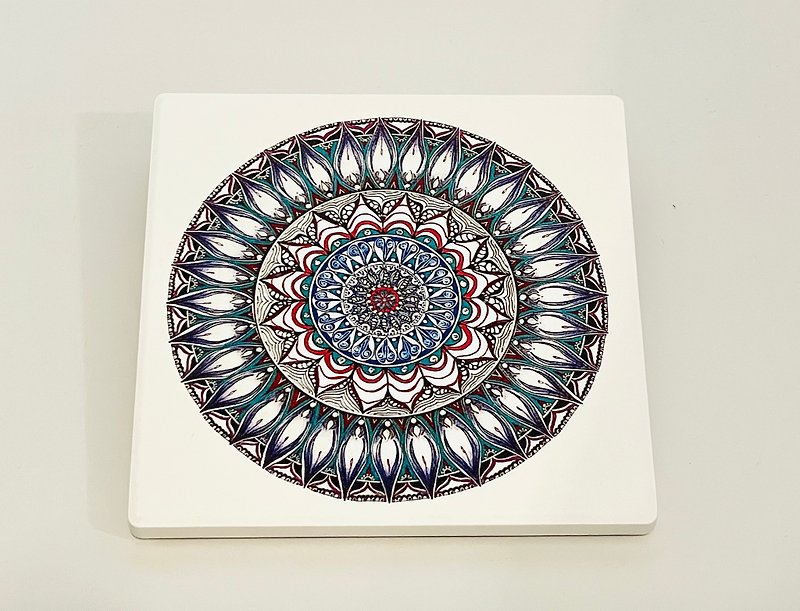 Original mandala hand-painted ceramic coaster exotic - Coasters - Pottery Multicolor