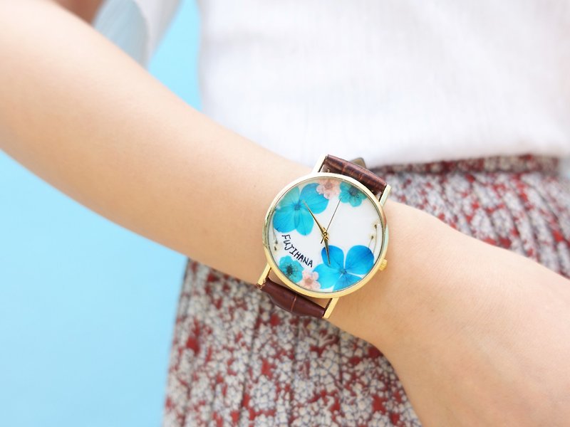 賞花手錶 (繡球花) - 女裝錶 - 植物．花 藍色