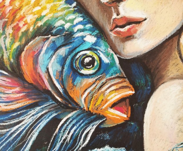 Mermaid Girl original on sale illustration pastel drawing portrait