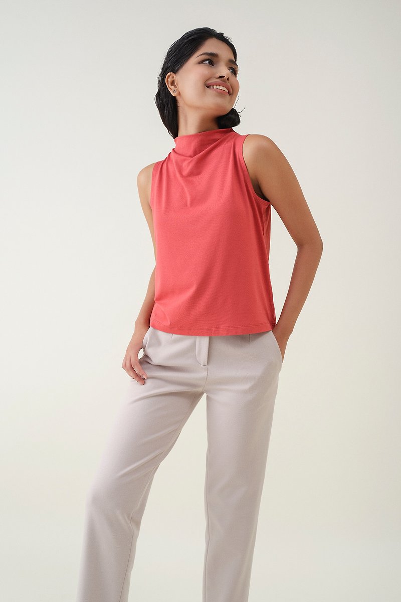 垂墜梭織平紋背心 - 橙紅色  香港品牌 環保時尚 - 背心/無袖上衣 - 棉．麻 紅色