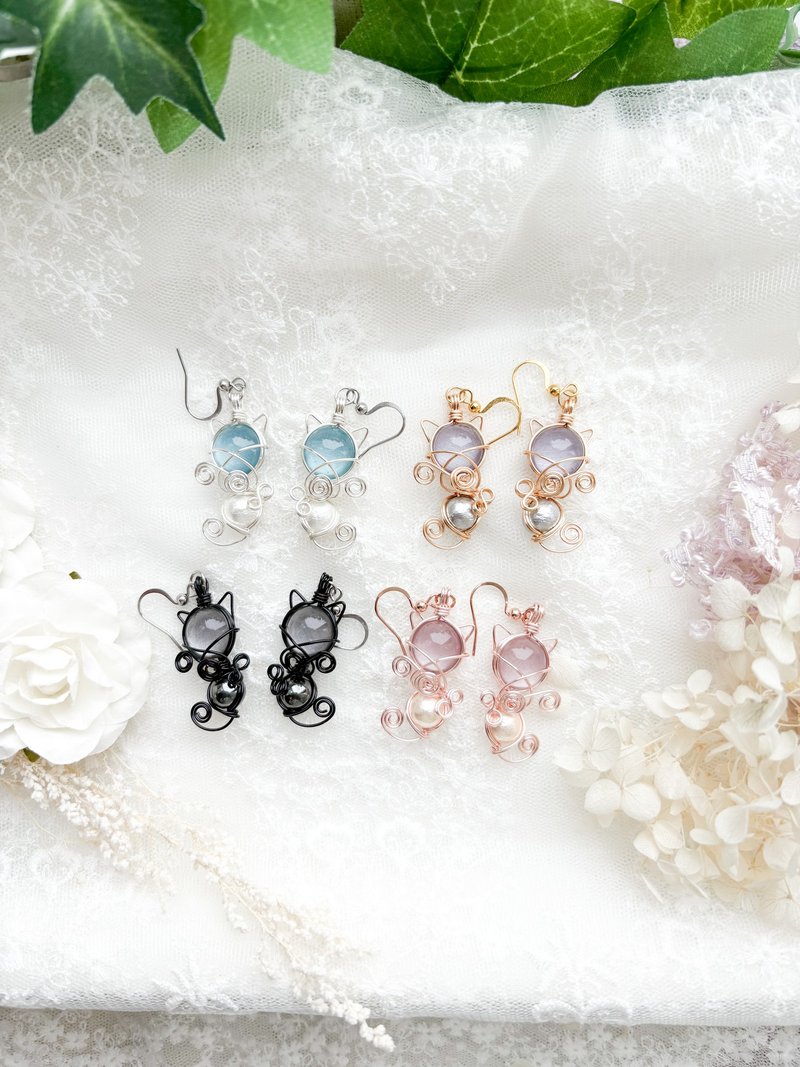 Kitty - Black - ต่างหู - วัสดุอื่นๆ สีดำ