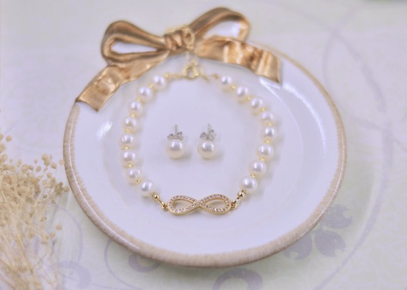 Freshwater pearl / bracelet / earrings / suit / hand made - Bracelets - Gemstone Gold