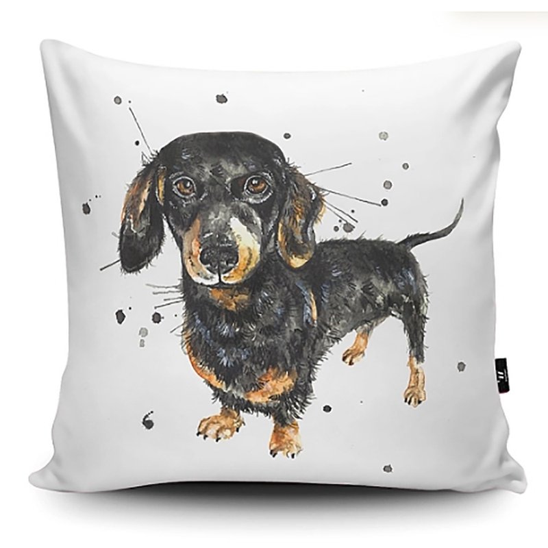 WRAPTIOUS/handmade pillow/splashed dachshund - Pillows & Cushions - Faux Leather Black