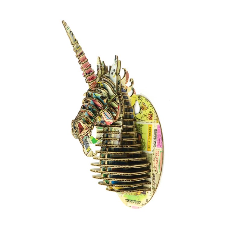 獨角獸 掛飾 DIY手作 3D居家擺飾 郵票拼貼 小型 - 磁鐵 - 紙 多色
