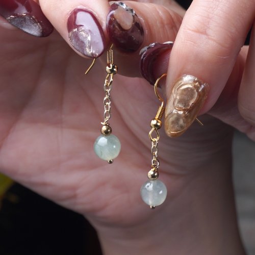 瓔珞珠寶盒 E.L.Jewelry Box 冰種翡翠圓珠耳環 14K包金 | 天然緬甸玉A貨翡翠 | 送禮
