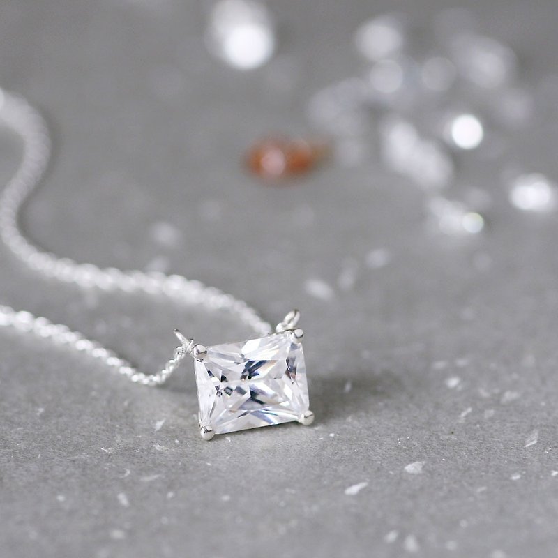 White Square Necklace Silver 925 - สร้อยคอ - โลหะ สีเงิน