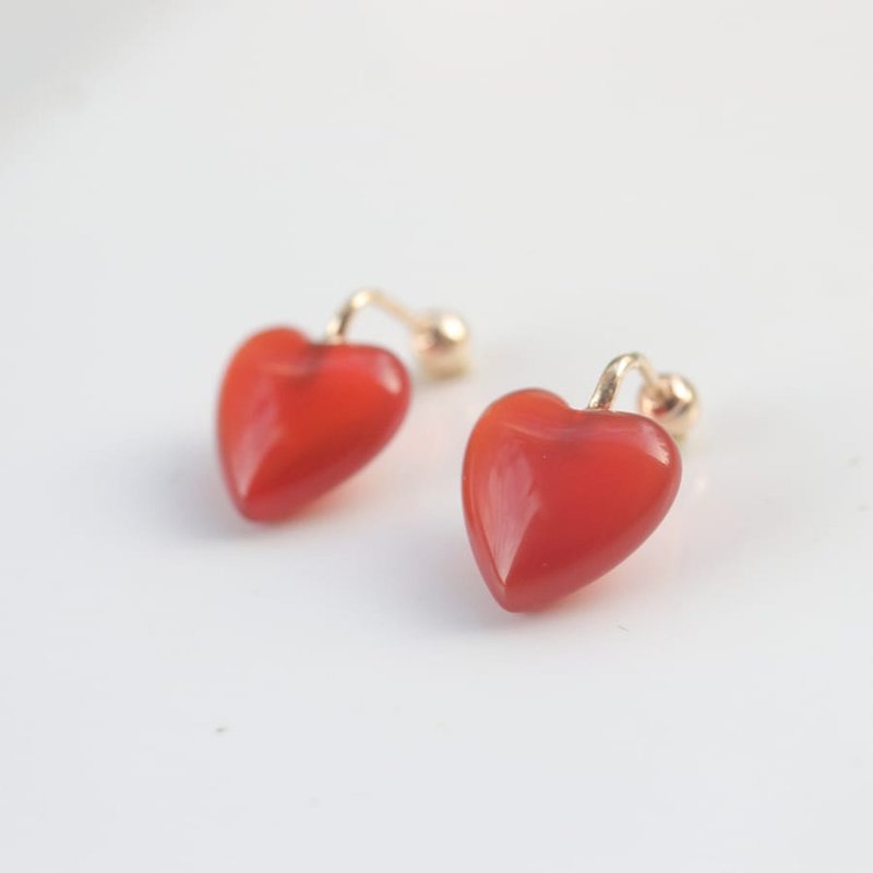 14K carnelian love beads (single) ear bone and ear socket will not fade - ต่างหู - เครื่องประดับ 