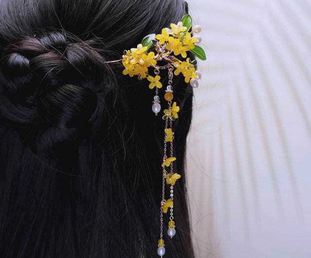 檸檬 手作りヘアアクセサリー 金木犀ブロンズかんざし(タッセル 檸檬 手作りヘアアクセサリー 金木犀ブロンズかんざし(タッセル