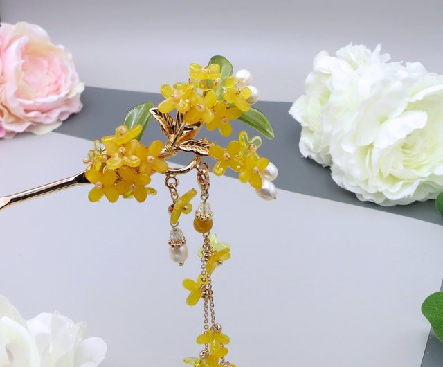 檸檬 手作りヘアアクセサリー 金木犀ブロンズかんざし(タッセル 檸檬 手作りヘアアクセサリー 金木犀ブロンズかんざし(タッセル