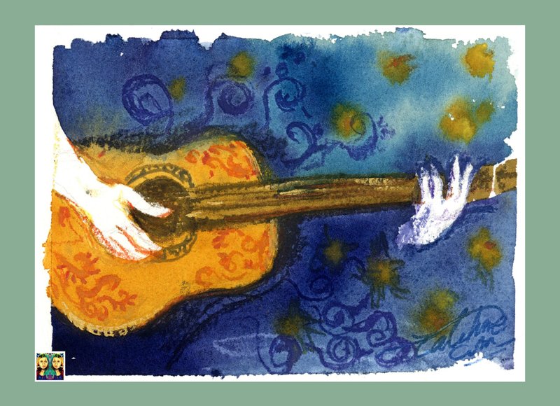 Fantasy of Playing Guitar_Original hand-painted work (only one piece) - Posters - Paper 