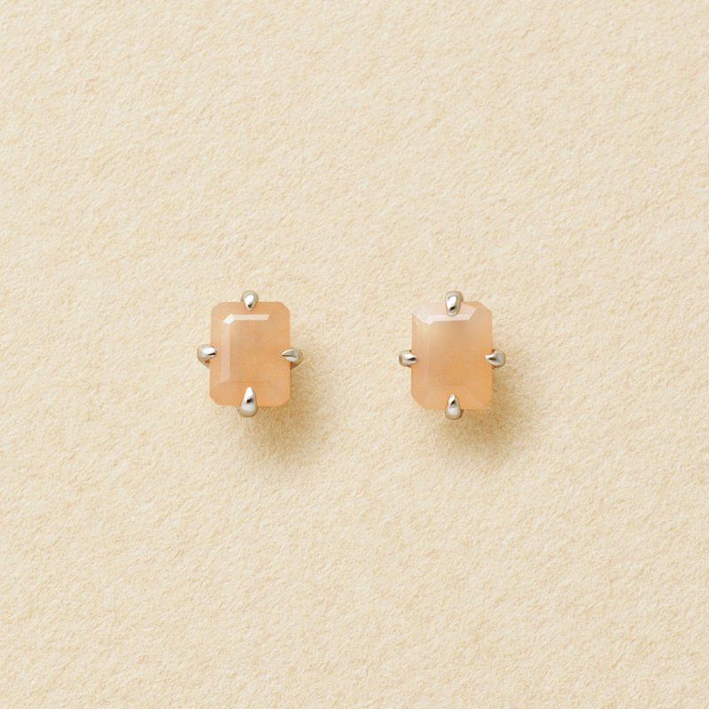 【Second Earrings】 鉑金橘月光石耳環 - 耳環/耳夾/耳骨夾 - 貴金屬 