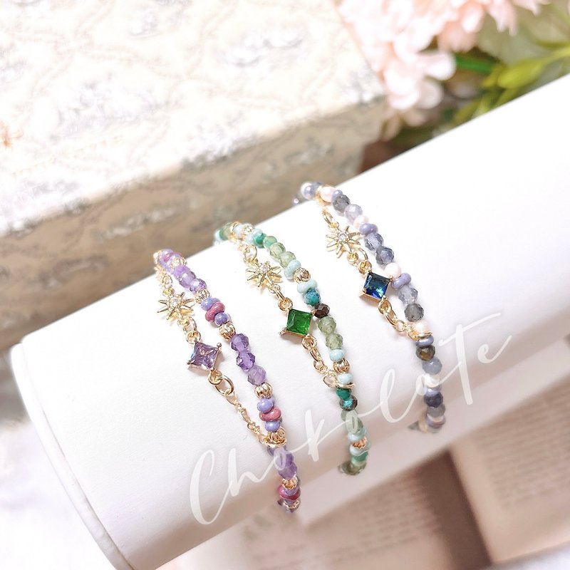 Natural stone crystal x Stone bracelet retractable chain - สร้อยข้อมือ - เครื่องประดับพลอย หลากหลายสี