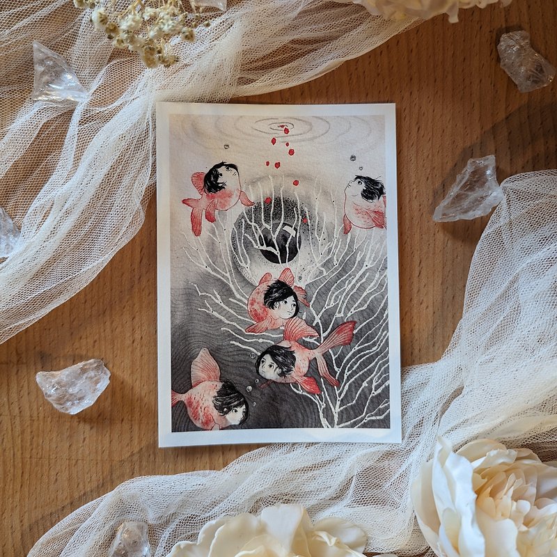 Goldfish Dream | Watercolor Painting Postcard - Cards & Postcards - Paper Orange