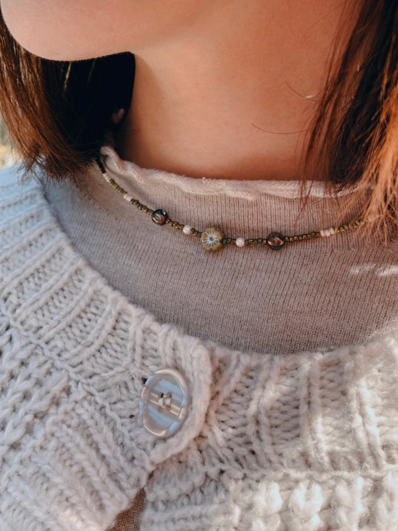 Charlotte || Retro beaded necklace Japanese necklace clavicle chain - สร้อยคอ - วัสดุอื่นๆ สีเขียว