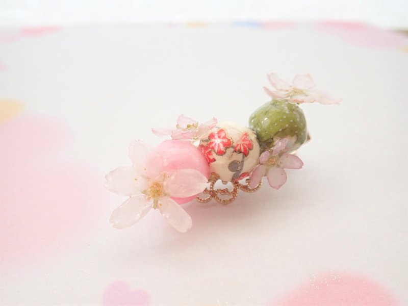 Hanami dumpling Keio Sakura ✕ Kyowa paper ball hair clip - Hair Accessories - Plants & Flowers Pink