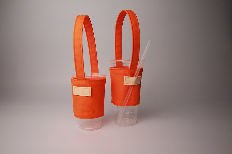 Colorful Series - Fresh Orange Orange Green Cup Set Drink Cup Set Drink Bag - ถุงใส่กระติกนำ้ - ผ้าฝ้าย/ผ้าลินิน สีส้ม