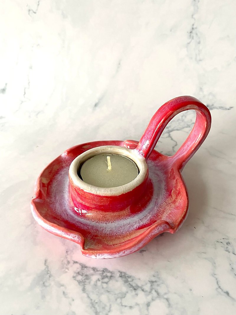 Candle stick _ pottery - โคมไฟ - ดินเผา สีแดง