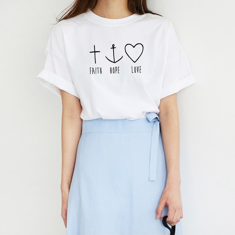 Faith Hope Love男女短袖T恤 2色 信仰希望愛宗教十字基督上帝 - 女裝 上衣 - 棉．麻 多色