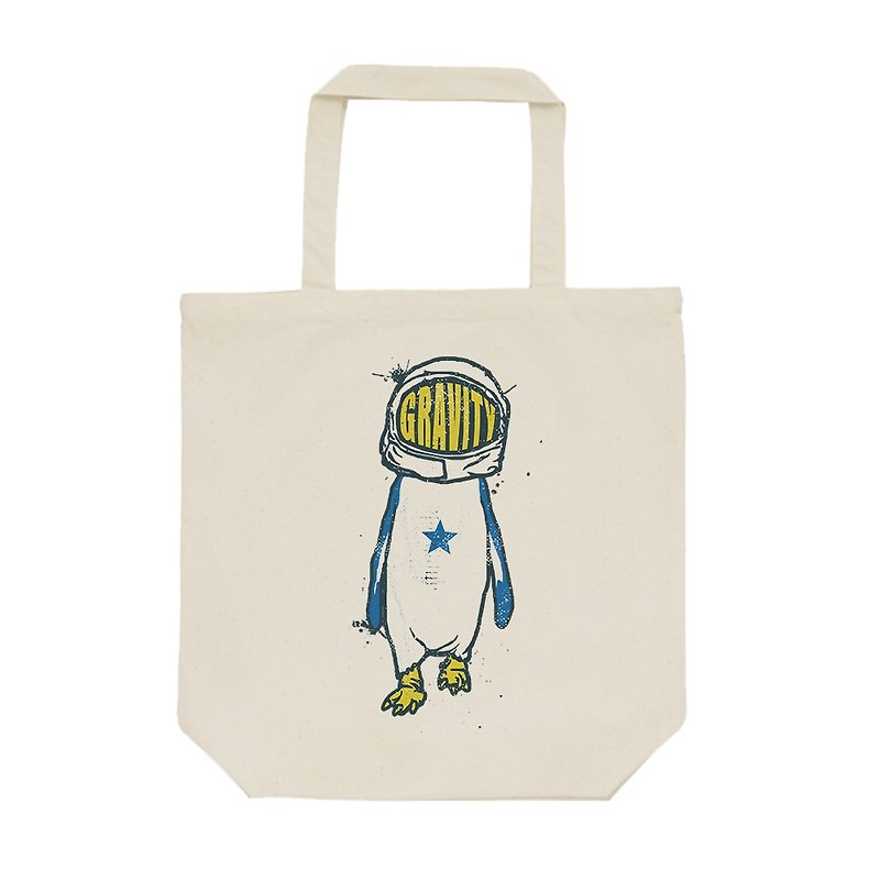tote bag / Gravity Penguin - トート・ハンドバッグ - コットン・麻 カーキ
