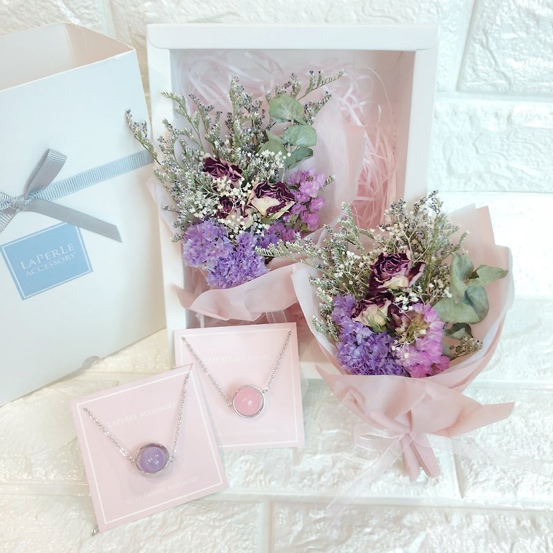 福袋兩件兩花盒  乾燥花盒粉晶  紫晶閨蜜  生日禮物 頸鏈 項鏈  - 頸圈項鍊 - 水晶 紫色