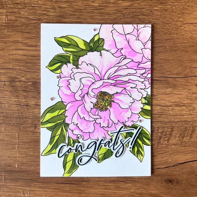 congrats! 紫紅 牡丹花 慶祝 派對 賀卡 結婚卡 生日卡 - 卡片/明信片 - 紙 粉紅色