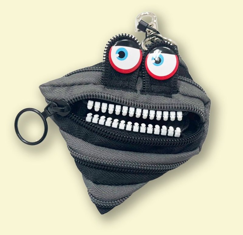 Zipit coin purse - burst away black gray small white teeth - กระเป๋าใส่เหรียญ - เส้นใยสังเคราะห์ สีเทา