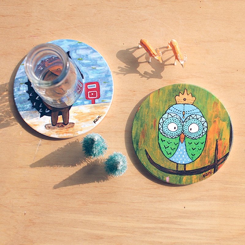 Ceramic absorbent coasters∣ Owl’s Dream Forest - Coasters - Porcelain Multicolor