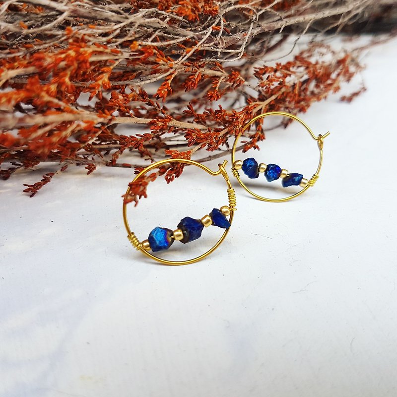 獨家-小單圈寶藍色礦石銅耳環_可免費修改夾式耳環 - 耳環/耳夾 - 石頭 藍色