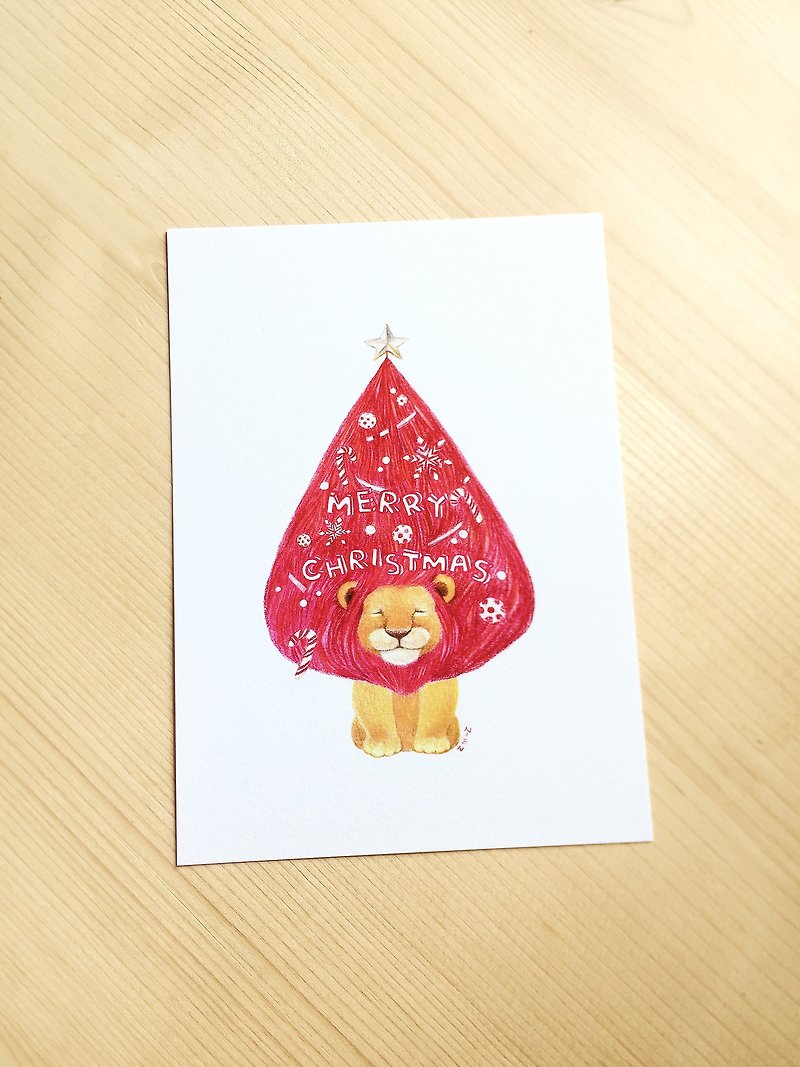 獅子聖誕樹 聖誕明信片 - 卡片/明信片 - 紙 紅色