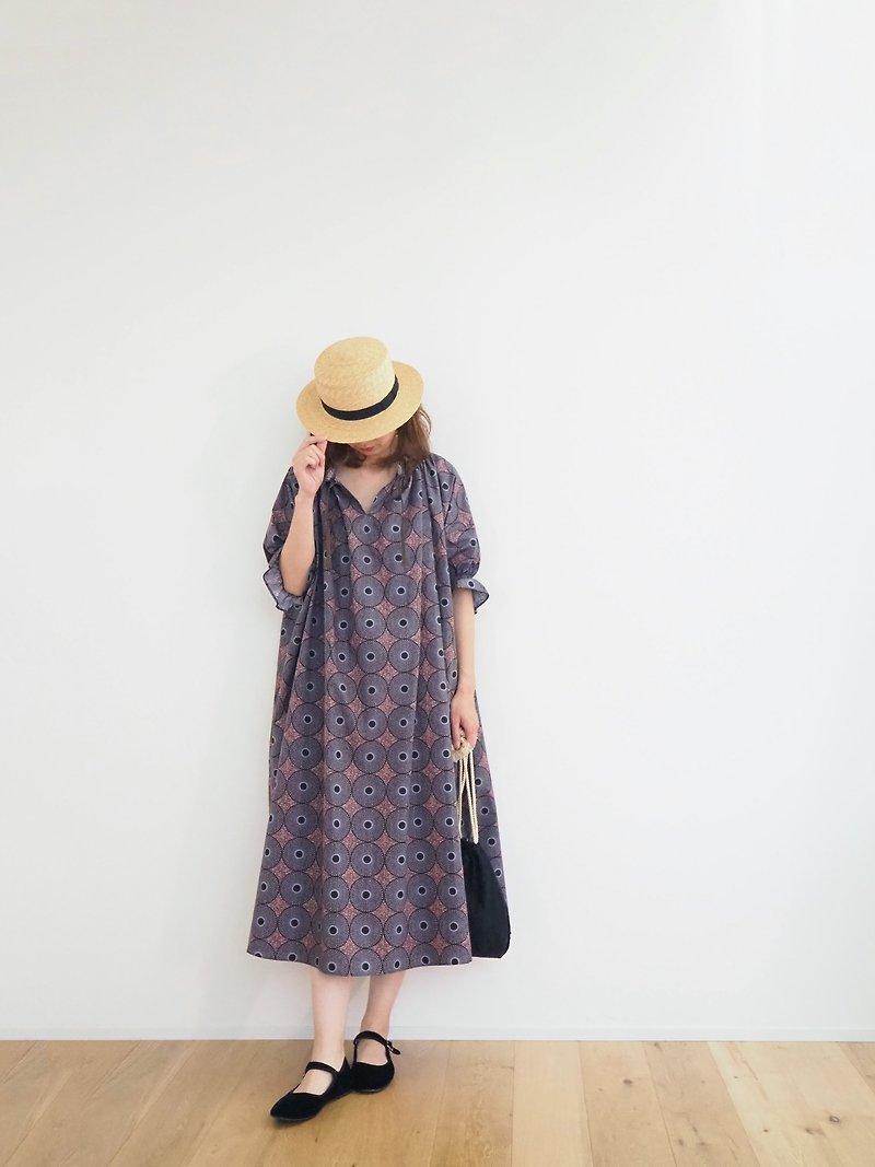 Cotton linen batik print one-piece PURPLEBROWN - One Piece Dresses - Cotton & Hemp Brown