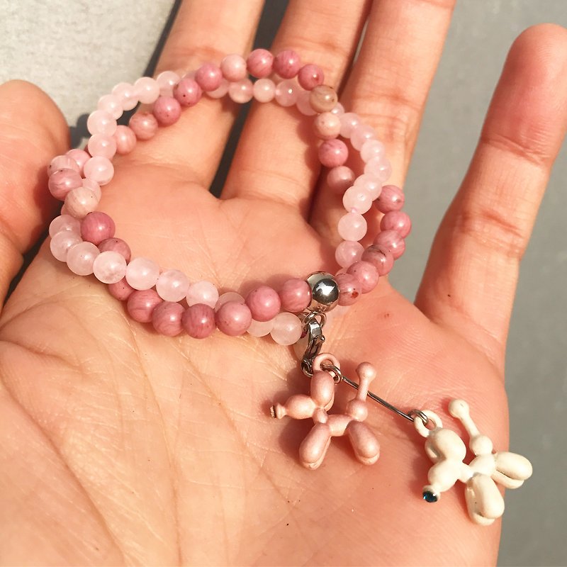 【Lost And Find】Natural gemstone balloon dog bracelet - Bracelets - Gemstone Pink