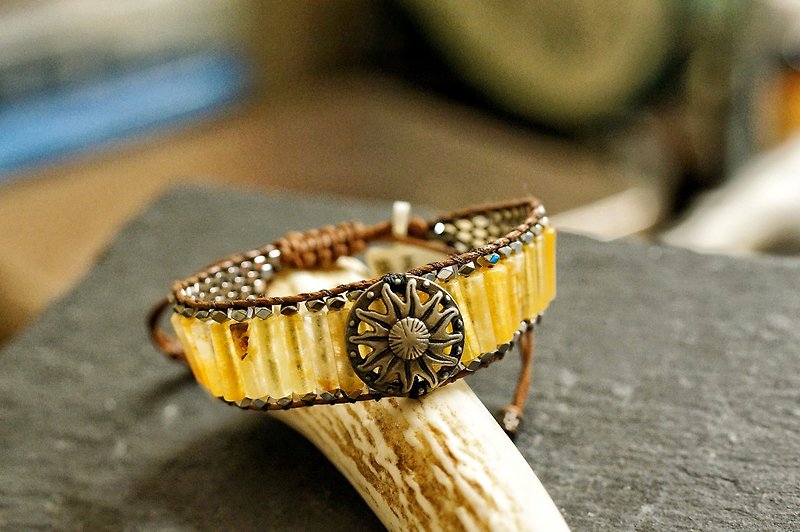 Vintage Men Bracelet with Honey Jade - Bracelets - Semi-Precious Stones 