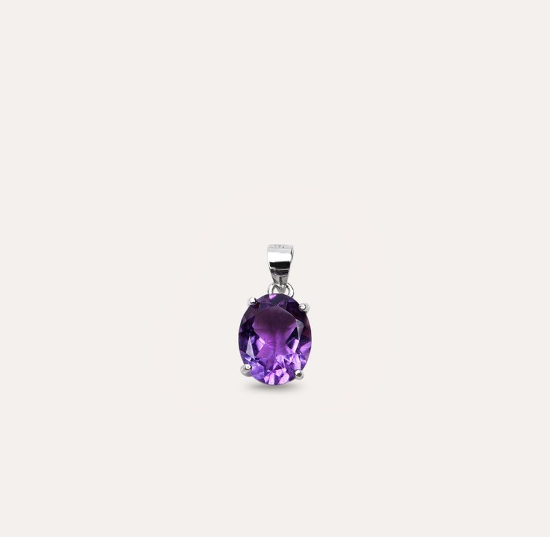 AND Amethyst Purple Oval 7*9mm Pendant Classic Series Oval P Natural Gemstone - Necklaces - Silver Purple