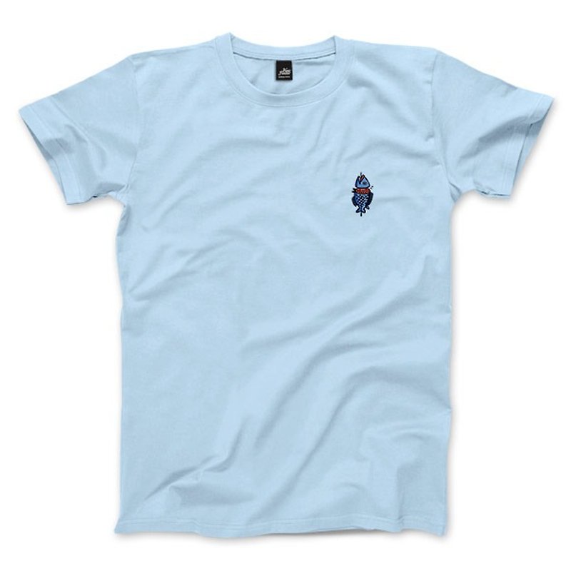 nice to MEAT you-fish-water blue-unisex T-shirt - เสื้อยืดผู้ชาย - ผ้าฝ้าย/ผ้าลินิน สีน้ำเงิน