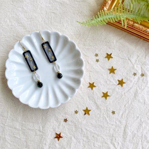 YUU YUU LAB 手作刺繡//占星學家紗網耳環/長款//可改夾式