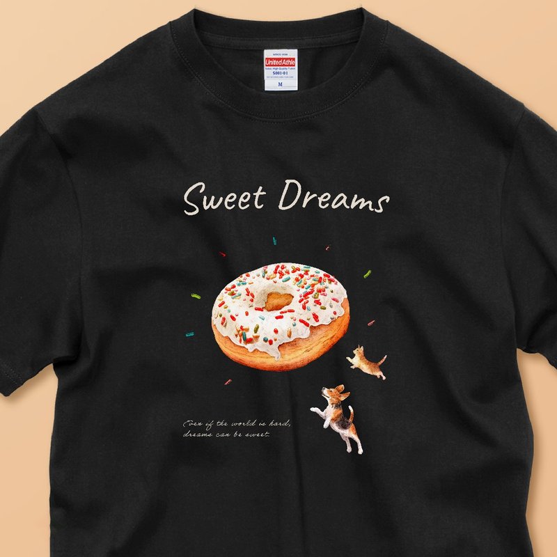 SWEET DREAMS —イヌ&ネコとドーナツ / 安心のクオリティ/定番コットンTシャツ - 女 T 恤 - 棉．麻 白色