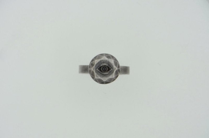 stare stone ring_3 (s_m-R.52) 銀 玻 戒指 指环 眼睛 寶石 jewelry sterling silver glass eye - 戒指 - 純銀 銀色
